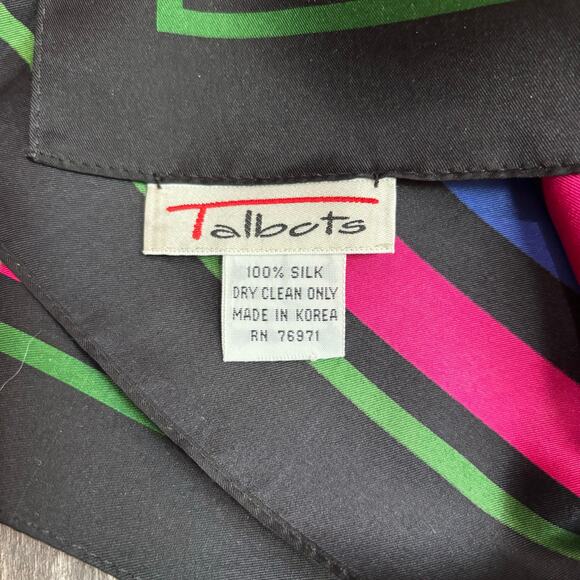 Vintage Talbots pure silk scarf black & gem tones large square handbags motif - Picture 2 of 10